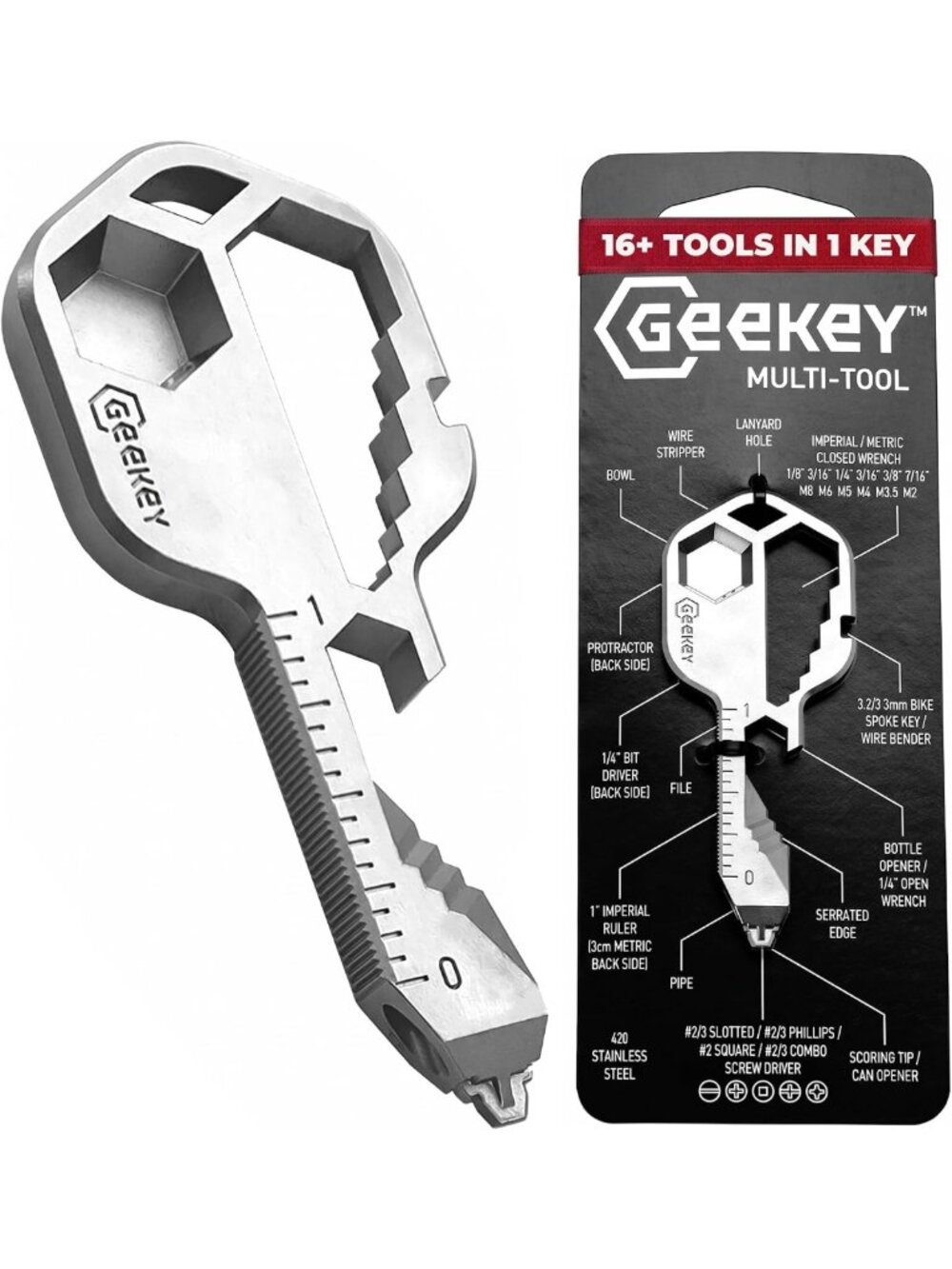 Versatile Keychain Multitool with 16 Functions | Compact Key Tool & Bottle